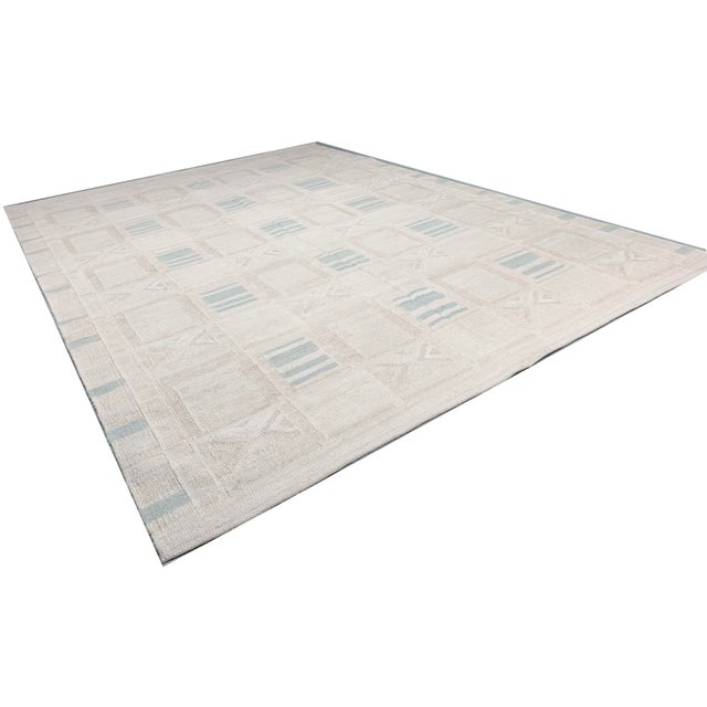 White Swedish Style Kilim Deco Rug 11'7 X 14'9 For Sale - Image 8 of 8