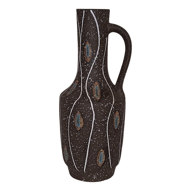 Mid-Century German Handled Vase in the Elbe Decor by Elsterwerdaer Steingutfabrik, 1950s For Sale