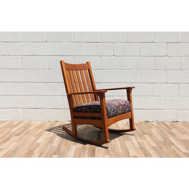 1940s Mission Style Solid Oak Rocking Chair | Arts & Crafts Wooden Rocker For Sale - Image 14 of 18