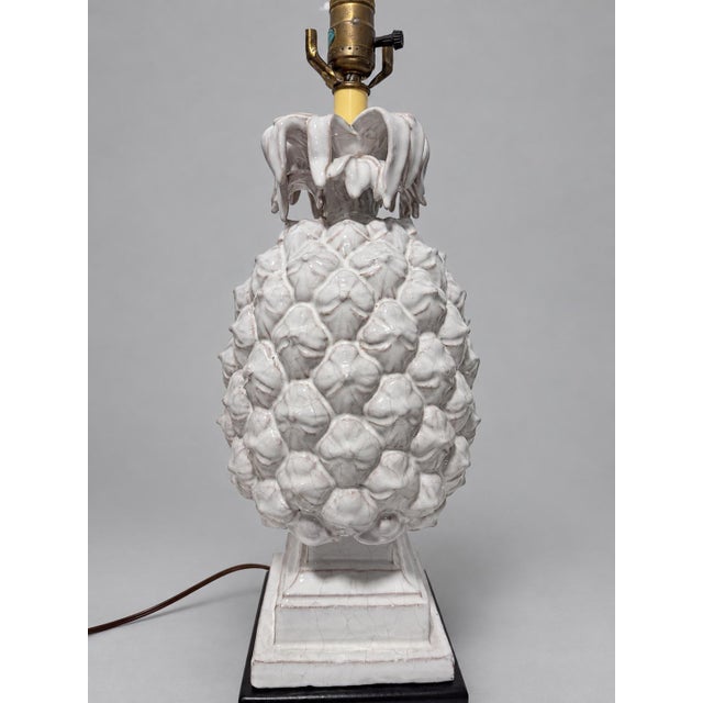 Mid 20th Century Vintage Italian Mid Century White Glazed Pineapple Form Ceramic Table Lamp For Sale - Image 5 of 10