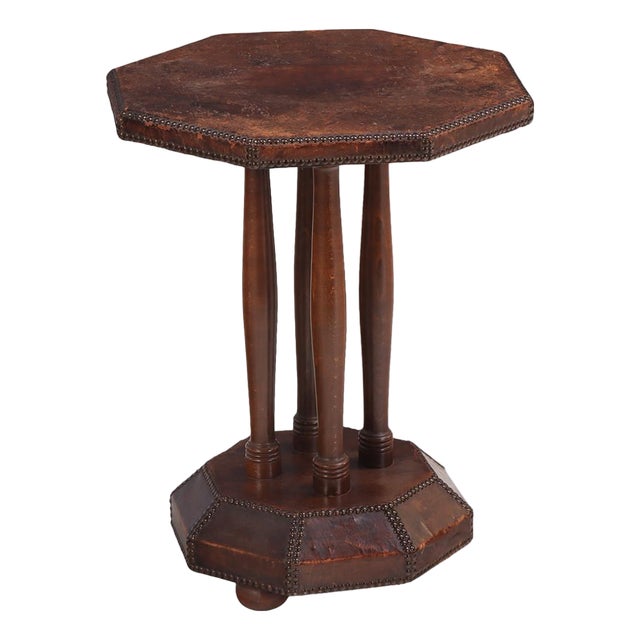 A French Leather-Clad End Table, C. 1935. For Sale