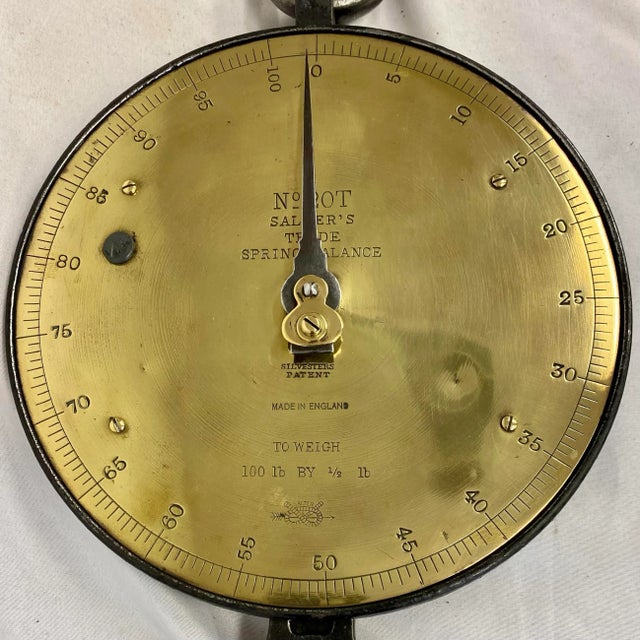 Antique 100 Lb Capacity Brass Salter Spring Balance Scale #20 T From England - Circa 1920. Measures 9 1/2” W x 1 1/2” D x...