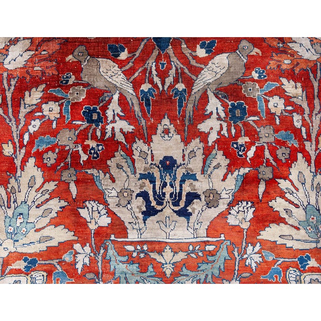 19th Century Persian Tabriz Silk Red and Navy Blue Rug For Sale In New York - Image 6 of 9