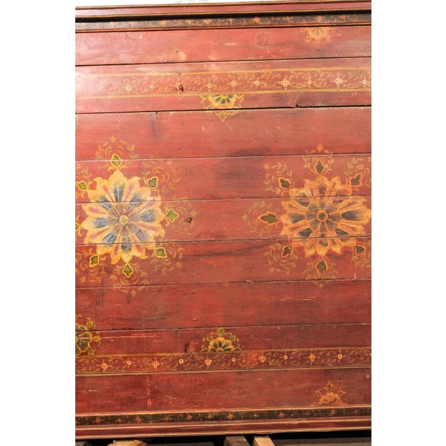 Brick Red 19th Century Painted Wood South Indian Decorative Ceiling Panel For Sale - Image 8 of 10