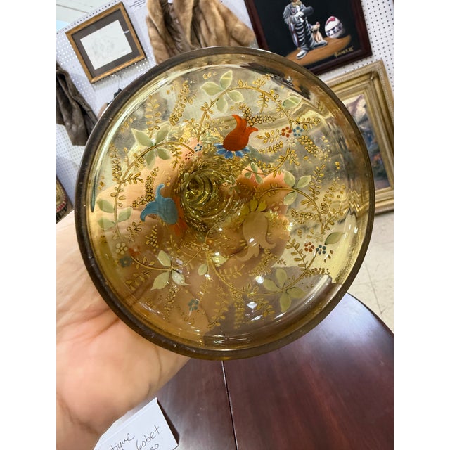 Antique Moser Enamel and Gilt Glass Goblet, Bohemian Art Glass Chalice, 11.75 For Sale In Atlanta - Image 6 of 6