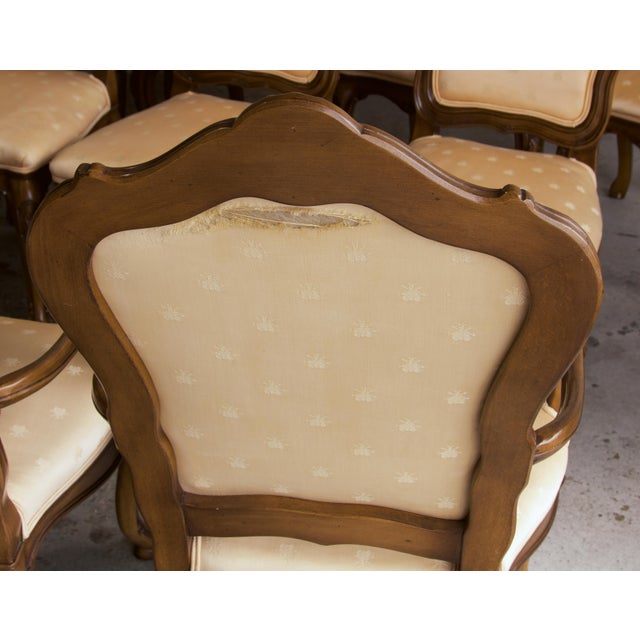 Set of 12 Karges Louis XV Carved Dining Chairs in Napoleonic Bee Silk, 1960's For Sale - Image 12 of 14