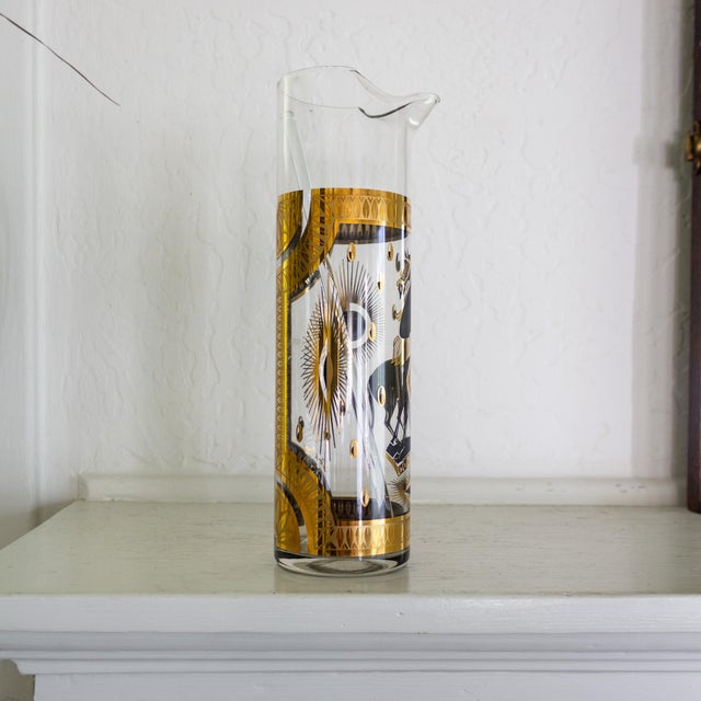 Gold Fred Press Gold Trojan Horse Glass Cocktail Pitcher and Stirring Stick For Sale - Image 8 of 14