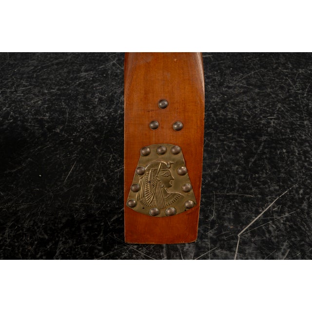 Moroccan Camel Saddle Stool in Stained Wood with Brass and Leather, 1980s For Sale - Image 16 of 18