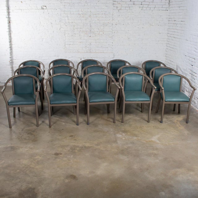 Late 20th Century Modern Set of 15 MTS Dining or Waiting Room Chairs Gray Frames & Blue Vinyl For Sale - Image 6 of 18