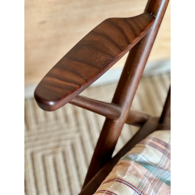 Mid-Century Modern Model 182 Teak Rocking Chair by Frank Reenskaug for Bramin – Original Plaid Cushions For Sale - Image 10 of 12