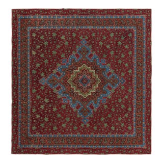 Antique English Axminster Square Rug, Red With Floral Medallion - Rug & Kilim For Sale