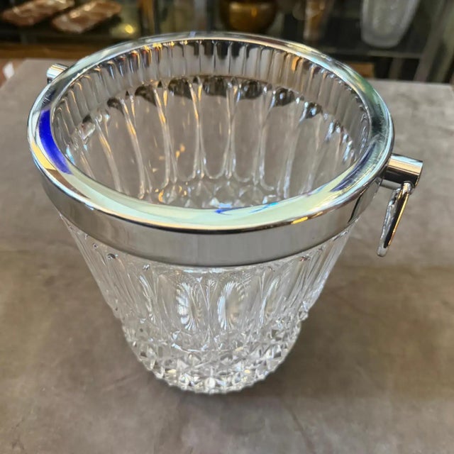 Mid-Century Modern 1980s Mid-Century Modern Cut Crystal and Chromed Metal French Wine Cooler For Sale - Image 3 of 10