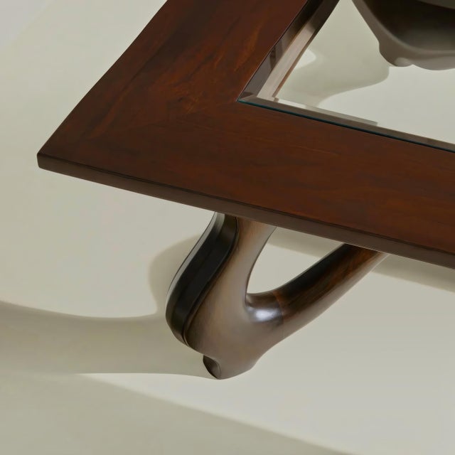 Wood Sculptural Stained Walnut and Glass Coffee Table by Michael Maximo For Sale - Image 7 of 11