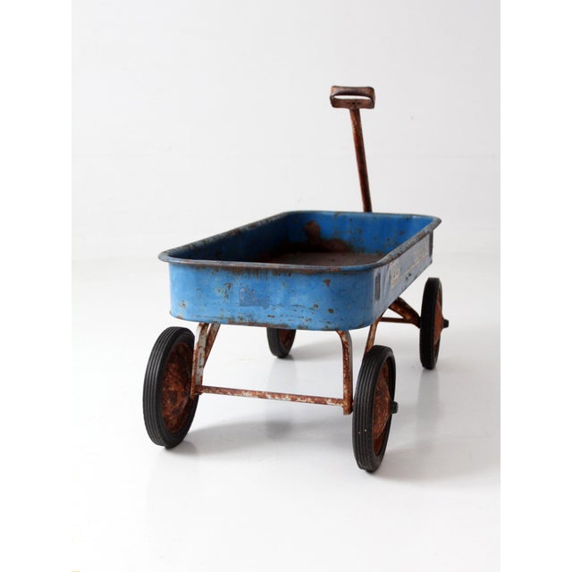 Vintage 1970s Radio Flyer Model 100 Blue Metal Wagon For Sale - Image 11 of 16