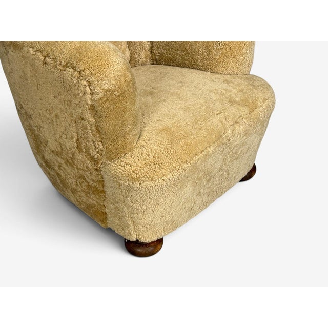 Danish Modern, Banana Style Tub Chair, Beech, Honey Sheepskin, Denmark, 1930s For Sale - Image 9 of 13