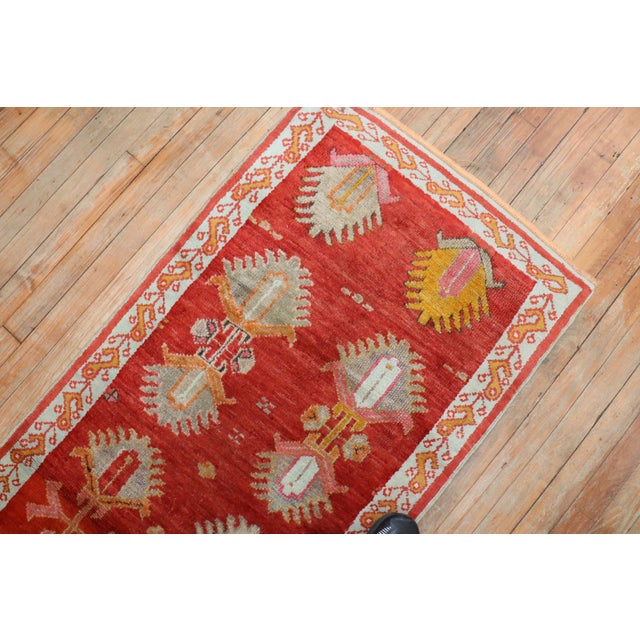 Antique Bright Red Oushak Short Runner - 2'5" x 6'6" For Sale - Image 10 of 11