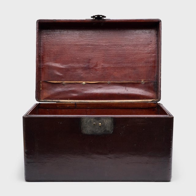 Asian Chinese Lacquered Hide Trunk, C. 1900 For Sale - Image 3 of 5