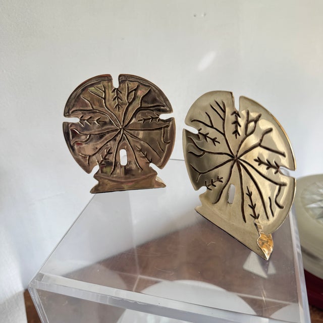 Mid 20th Century Coastal Solid Brass Sand Dollar Bookends-a Pair For Sale - Image 5 of 5