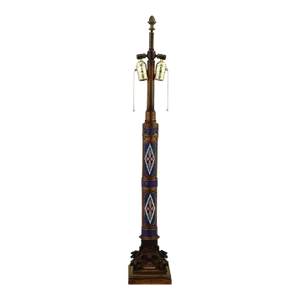 Antique Champleve Enameled Bronze Table Lamp Attributed to Caldwell