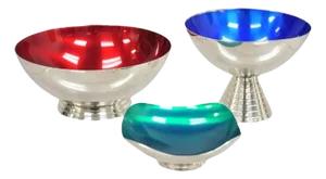 Mid Century Danish Modern Blue Green Red Silver Plated Enamel Compote - 3 Pieces