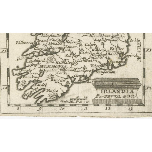 Paper Antique Miniature Map of Ireland by Du Val, 1679 For Sale - Image 7 of 10