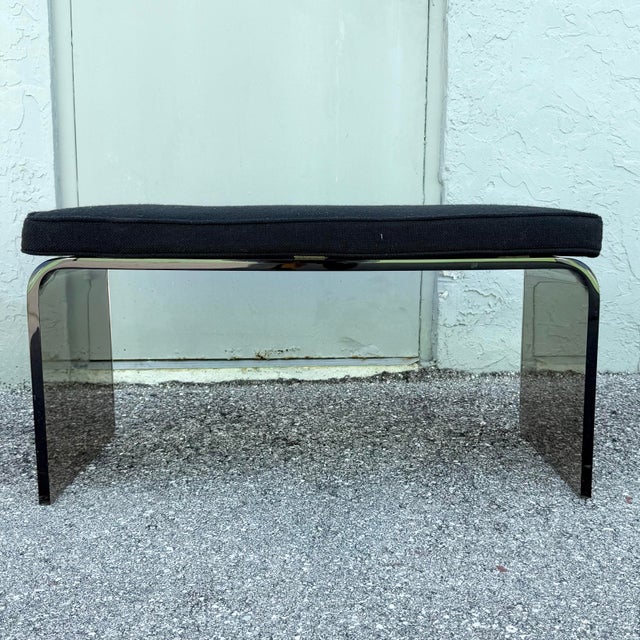 Mid 20th Century Mid Century Modern Smoked Lucite Waterfall Bench With Black Cushion For Sale - Image 5 of 10