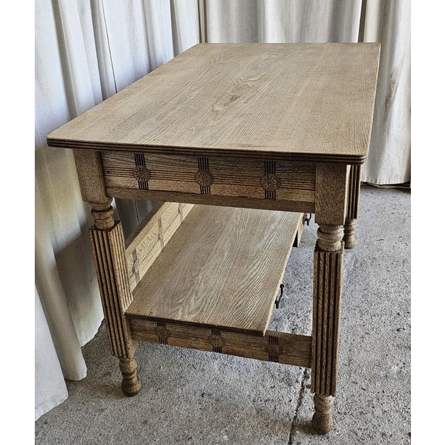 Vintage Library Table, Library Desk, Farm House, White, Bleached Oak For Sale In Los Angeles - Image 6 of 13