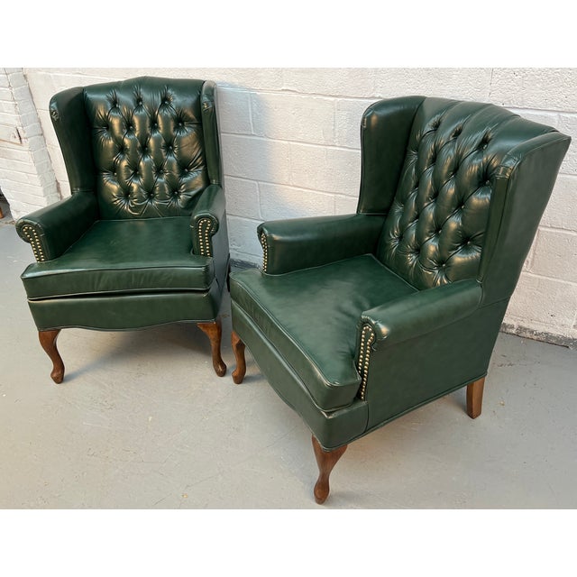 Mid-Century Modern Vintage Wing-Backed Tufted Chesterfield Lounge Chairs For Sale - Image 3 of 14