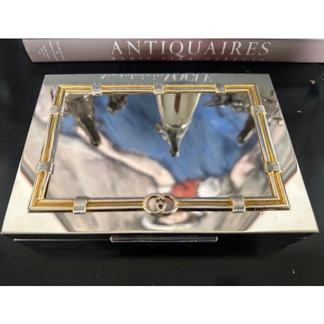Late 20th Century Late 20th Century Gucci Deadstock Silverplate Wood Lined Cigar Box With Gg Detail For Sale - Image 5 of 7