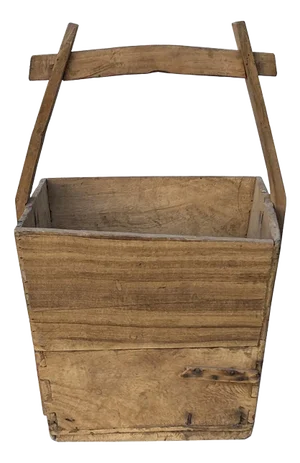 Vintage Rustic Raw Wood Light Tan Square With Handle Wood Bucket