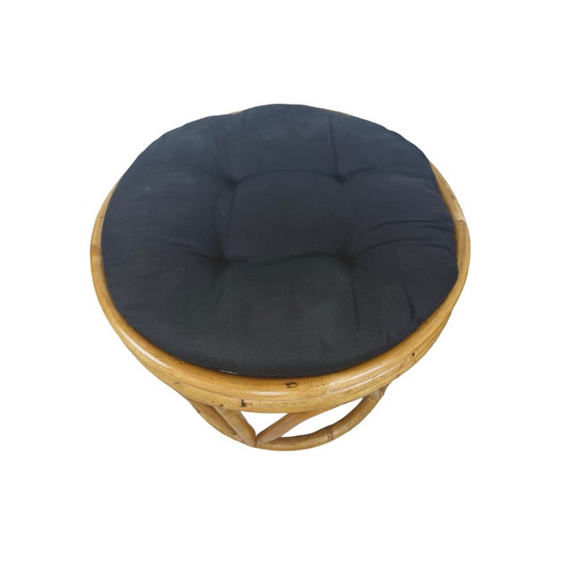Pair of 1970s Vintage Rattan and Bamboo Round Ottoman Footstools For Sale - Image 17 of 18