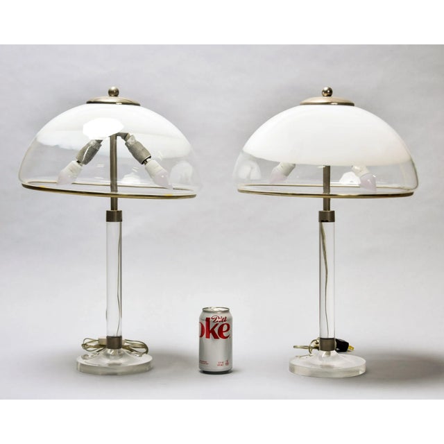 Pair Mid Century Italian Lamps With Lucite Base and All Glass Shades For Sale - Image 4 of 12