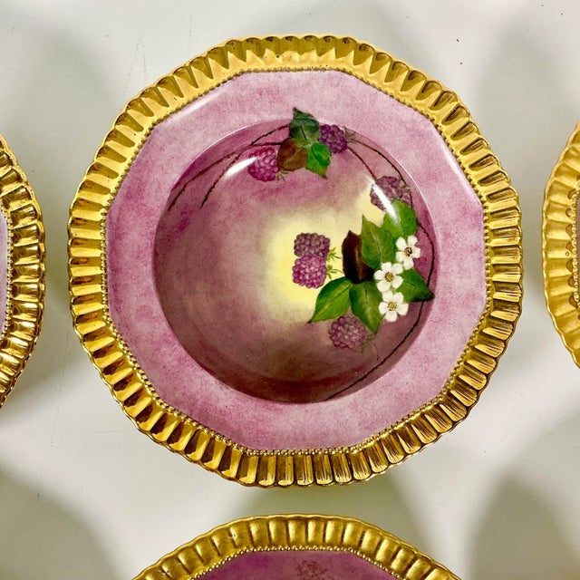 Ceramic 1961 Vintage Boho Chic Hollywood Regency Czechoslovakia Porcelain Gilded Bowls - Set of 6 For Sale - Image 7 of 14