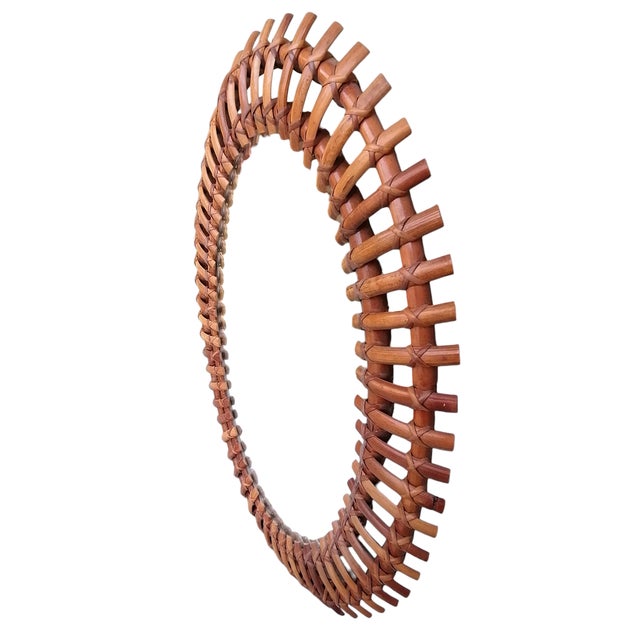 Mid-Century Modern Convex Oval Bamboo Mirror by Olaf Von Bohr for Bonacina, 1960s For Sale - Image 3 of 6