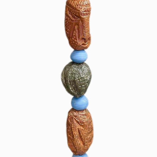 Contemporary Marc Zimmerman "Stone Perch 4" Glazed Ceramic Totem, 62 Inches Tall, Stone-Like Brown Forms, Blue Sphere Accents, Contemporary Art West Coast For Sale - Image 3 of 7
