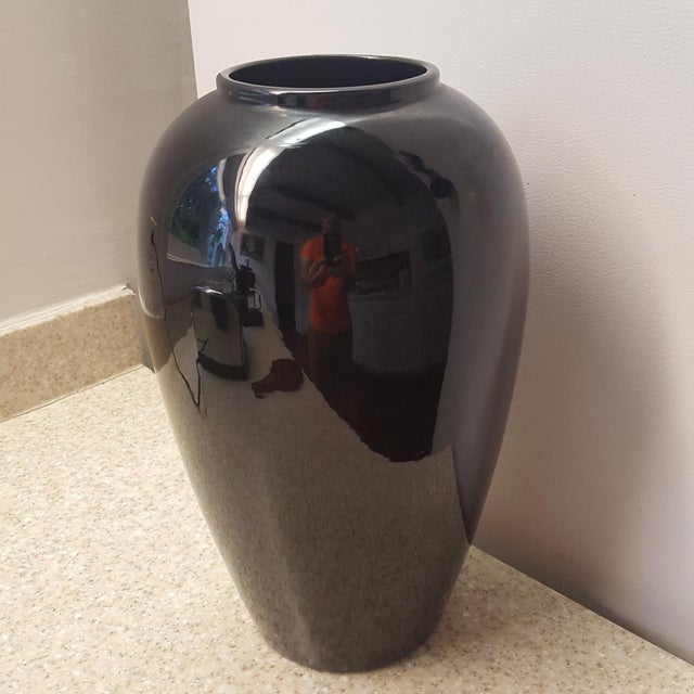 Haeger 1980s Haeger Modernist Black Ceramic Sphere and Tall Vase - a Pair For Sale - Image 4 of 12