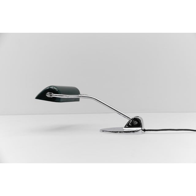 1930s Bauhaus Chrome and Green Enamel Banker Lamp by Jacobus, 1930s For Sale - Image 5 of 18