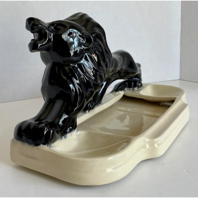 Mid 20th Century Vintage Glazed Ceramic Lion Tabletop Trinket Cachepot For Sale - Image 5 of 12