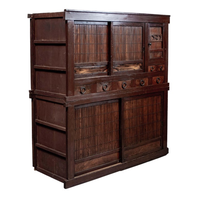 Antique Japanese Meiji Period Two Piece Tansu Chest (Goshu Mizuya) For Sale