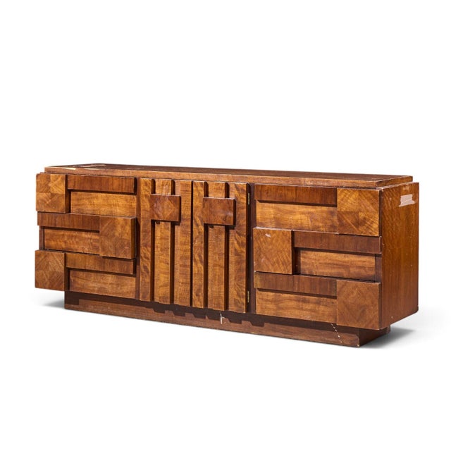 Mid-Century Modern Lane Staccato Mid Century Walnut Brutalist Lowboy Dresser For Sale - Image 3 of 10