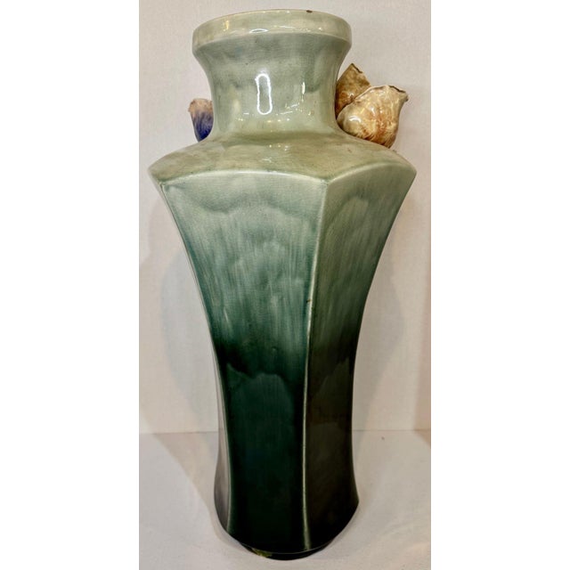 Impressive Statement! Antique Art Deco Faience Majolica Vase Decorated With Sculpted Delicate Flowers For Sale - Image 6 of 16