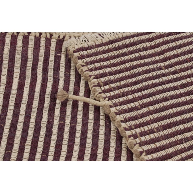 Purple Rug & Kilim’s Accent Kilim, Square Rug in Textural Purple and Cream Stripes For Sale - Image 8 of 8