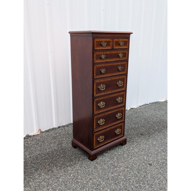 Brown Mid 20th Century Drexel Georgian Lingerie Chest With Chippendale Brass Pulls For Sale - Image 8 of 13