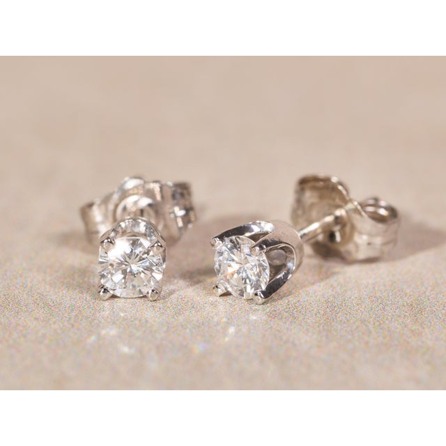 The Fonsecas: Ladies 14K White Gold 0.30CTW Natural Diamond Stud Earrings, 2 Pieces For Sale - Image 4 of 6
