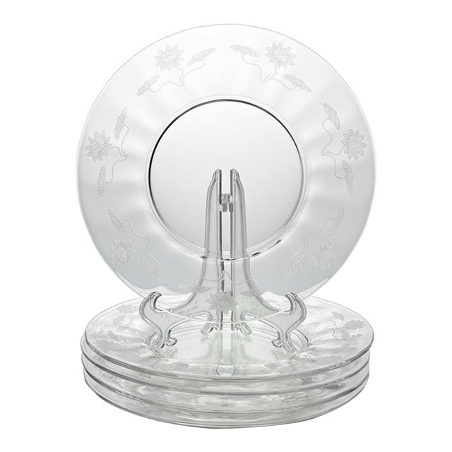 1910s Fostoria “Lotus” Etched Optic Salad or Luncheon Plates - Set of 5 For Sale