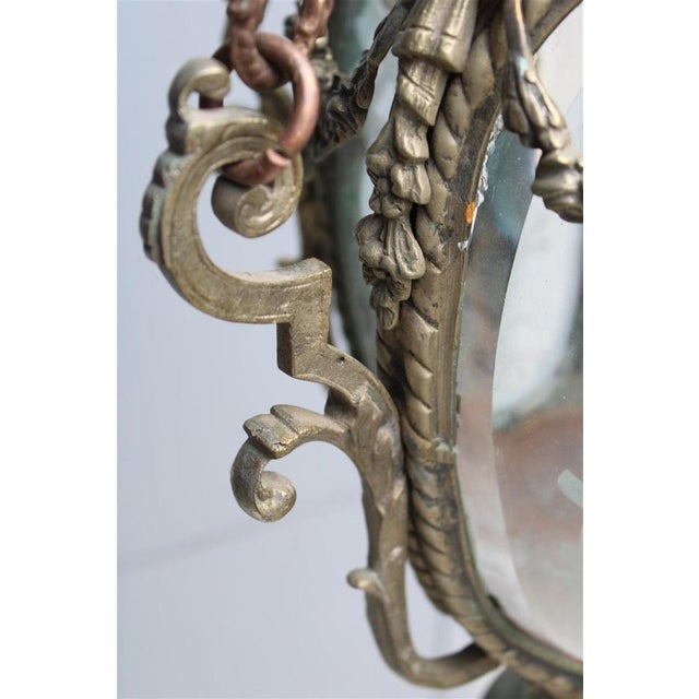 Metal Italian Bronze Lantern with Curved Glass, Italy, 1850s For Sale - Image 7 of 18