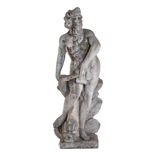 Limestone Garden Figure of Standing Neptune or Poseidon, Denmark Circa 1930–50 For Sale
