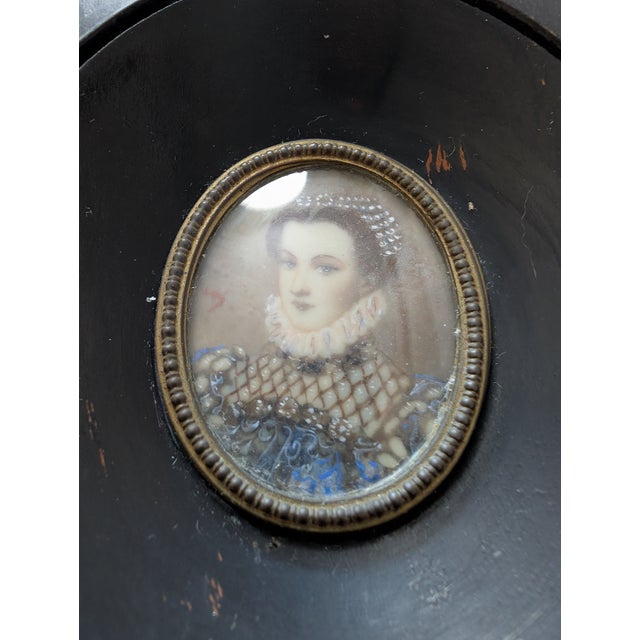 Mid 20th Century Portrait Miniatures of Noble Ladies in Ebonized Frames - Set of 2 For Sale - Image 4 of 12