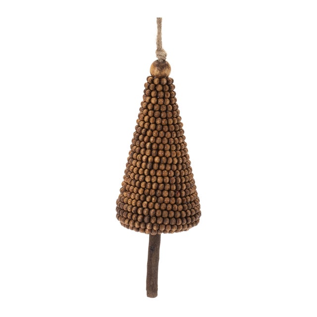 Contemporary Wood Beaded Pine Tree Ornament (Set of 4) For Sale - Image 3 of 5