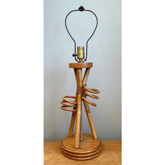 Wood Vintage Rattan Loop Wood Lamp For Sale - Image 7 of 14